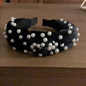 velvet knot headband with pearl embellishments